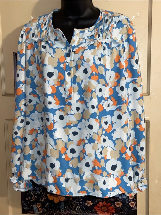 Joie Tops - JOIE LIMITED EDITION FLORAL BLOUSE Pleats & Ruffles Blue Cream Orange & Black